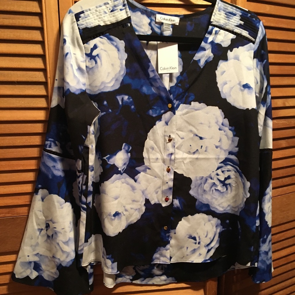 Calvin Klein Black, Blue and White Blouse